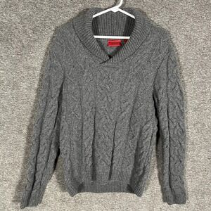 Hugo‎ Boss HUGO Sweater Mens Medium Gray Cable Knit Shawl Collar Wool Pullover